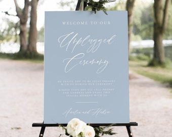 Dusty Blue Unplugged Ceremony Sign Template, Unplugged Ceremony Sign Printable Download,Blue Wedding Unplugged Sign, Rustic Wedding, 06