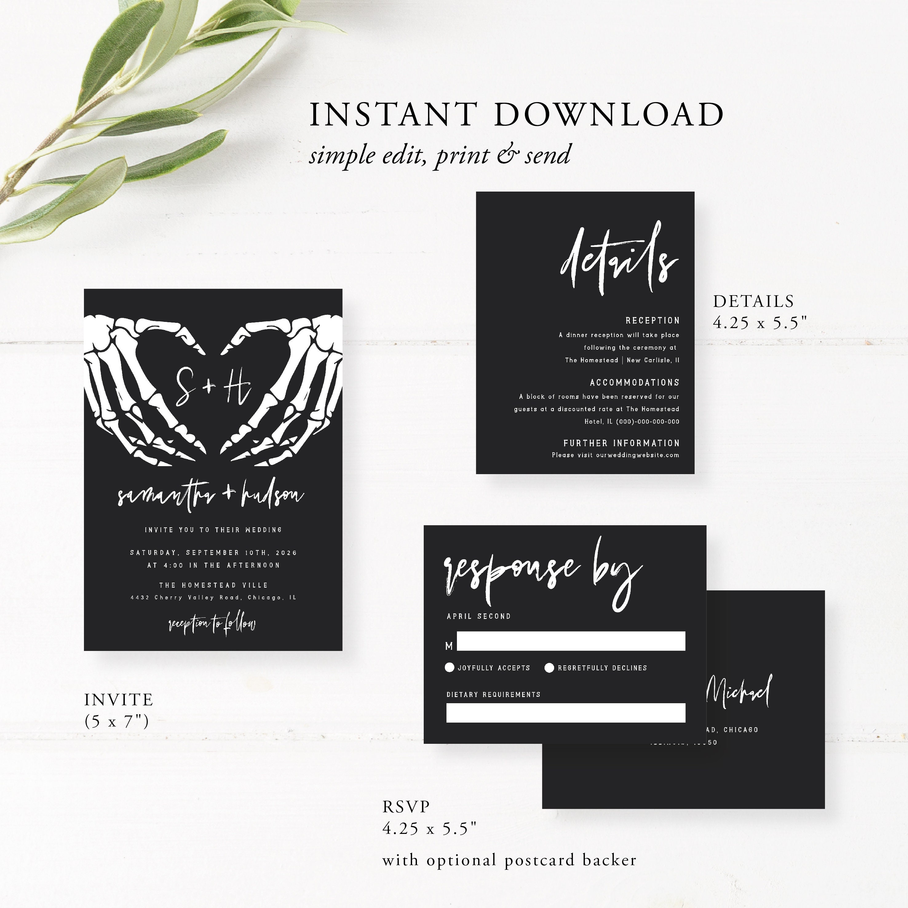 Skeleton Wedding Invitation Set Template Til Death Wedding | Etsy