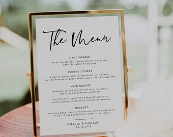 Modern Wedding Menu Template, 8x10" Minimalist Menu Wedding Sign, Wedding Menu Sign Printable, Let's Eat, Editable, Download, Template, 003