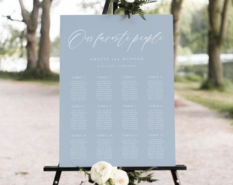 Dusty Blue and Blush Pink Wedding Seating Chart Editable Template