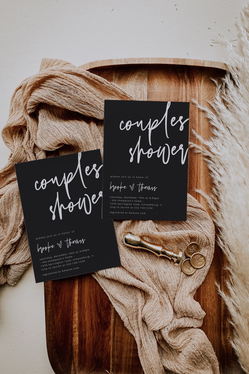 Modern Couple Shower Invitation Template, Black Minimalist Couple Shower Invite, Engagement Party Invitation, Couples Shower, 41 zdjęcie 3