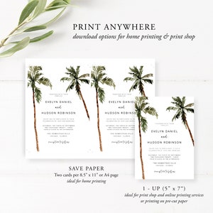 Palm Tree Wedding Invitation Template, Minimal Tropical Wedding Invitation Printable Set, Beach Wedding Invitation, Editable, Download, 44 image 5