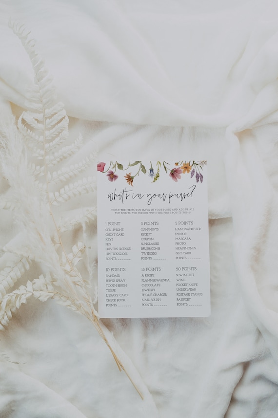 Wildflower Bridal Shower Game, What's In Your Purse (Instant Download)