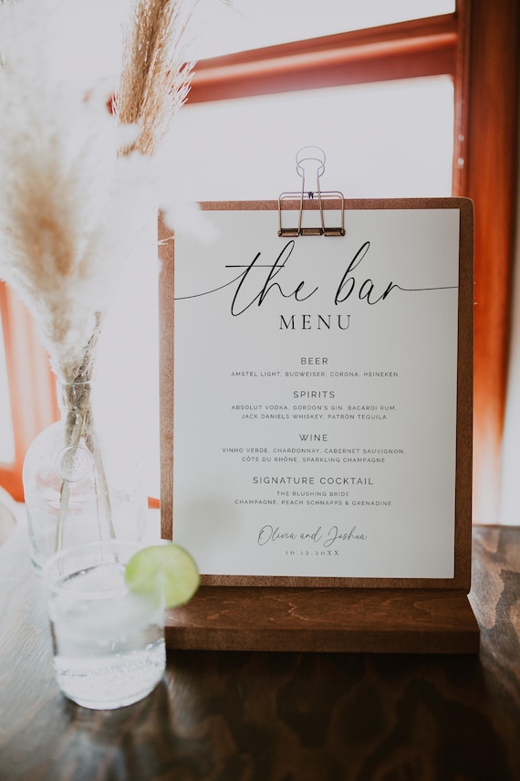 Bar Sign Template, Wedding Drink Menu Template, Printable Bar Sign, Minimalist Wedding Bar Menu, Editable, 5x7, 8x10, 8.5x11, A4, 137
