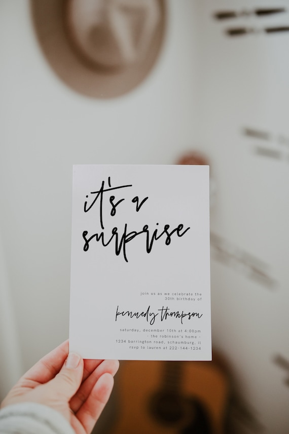Surprise Party Invitation Template, Modern Birthday Invitation, Minimalist, Any Age, Instant , Surprise Birthday, Adult, Editable, 41