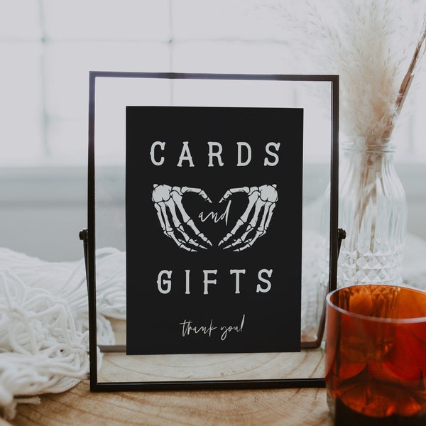 Letrero imprimible para tarjetas y regalos, letrero para boda de Halloween, letrero para baby shower, letrero para regalo de despedida de soltera, letrero gótico, letrero para boda dramática, letrero 69