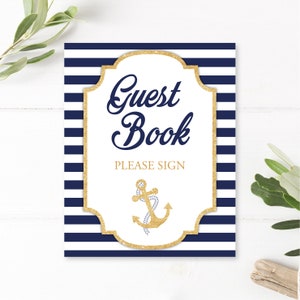 Nautical Baby Shower Guest Book, Anchor Navy & Gold Glitter Shower Signs, Sign Printable Anchor Baby Shower INSTANT DOWNLOAD