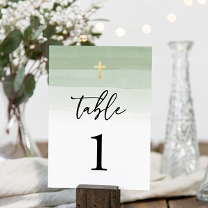 Plantilla de número de mesa, números de mesa para bautizos, primera comunión, bautismo verde, descarga instantánea, 5x7 4x6, plantilla editable, 17