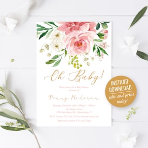 Baby Shower Invitation, Baby Shower oh baby Invitation Template, Instant Download, Editable PDF Baby Shower Invitation Printable
