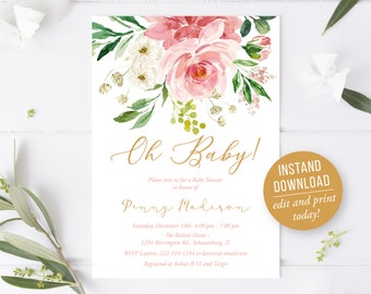 Baby Shower Invitation, Baby Shower oh baby Invitation Template, Instant Download, Editable PDF Baby Shower Invitation Printable