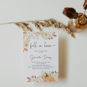 Fall Bridal Shower Invitation, Autumn Bridal Shower Pumpkin Invitation, Fall in Love Invitation, Boho, Download, Editable, Template, 032 image 2