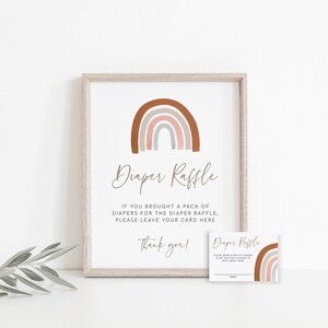 Regenbogen-Babyparty-Windel-Verlosungszeichen und Raffle-Karten, Windel-Verlosungsset, Boho, Boho-Baby-Dusche-Set, bearbeitbar, Vorlage