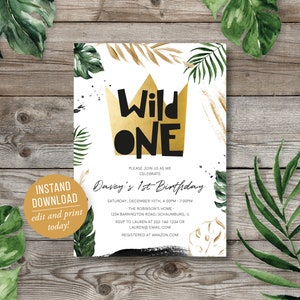 Wild One First Birthday Invitation Safari 1st Birthday Invitation Jungle Invitation, Instant Download, Printable, Template
