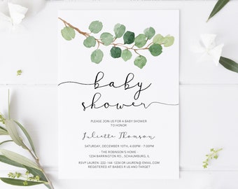 Greenery Baby Shower Invitation Eucalyptus Baby Shower Neutral Baby Shower Invitation Eucalyptus Invite Instant Download Template