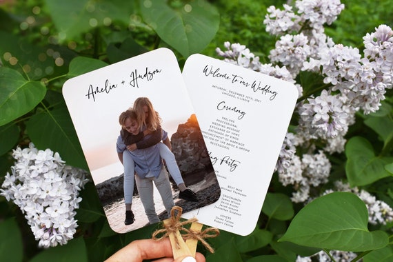 Photo Wedding Program Fan Template,  Program Fan with Photo, Ceremony Programs, Wedding Programs, Modern,  Editable, Download, Templett, 003