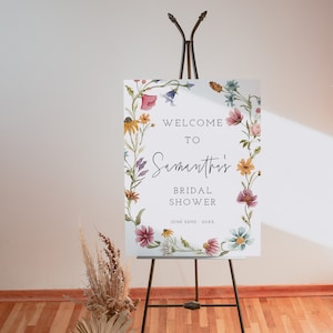 Modèle de plaque de bienvenue pour la douche nuptiale de fleurs sauvages, douche nuptiale de fleurs sauvages, signe floral, signe de mariée floral, téléchargement, modifiable, Boho, 55 image 3