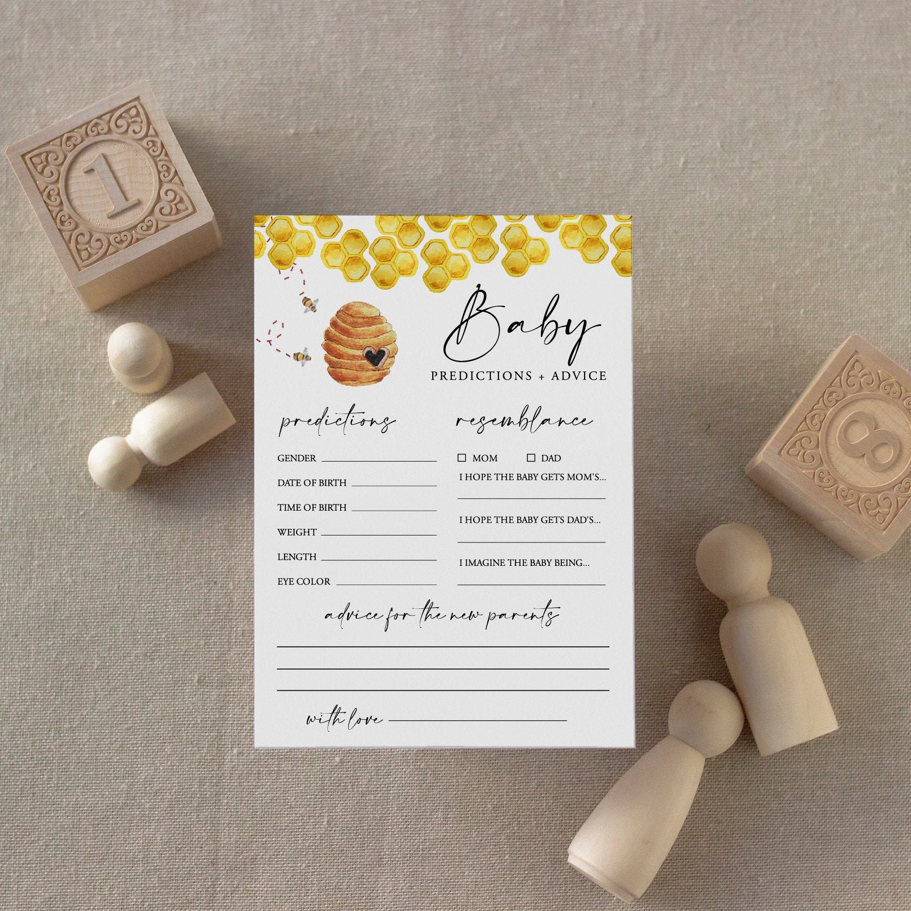 Baby Predictions and Advice Card Printable Honey Bee Baby Etsy UK