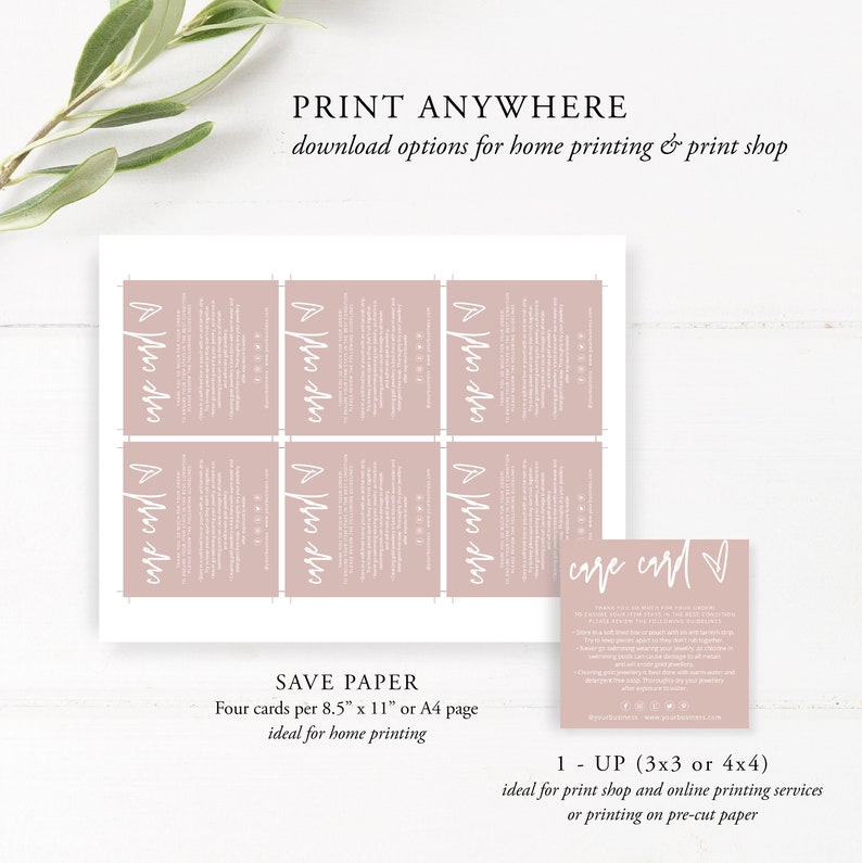 Care Card Template Small Business Care Card Jewelry Care | Etsy