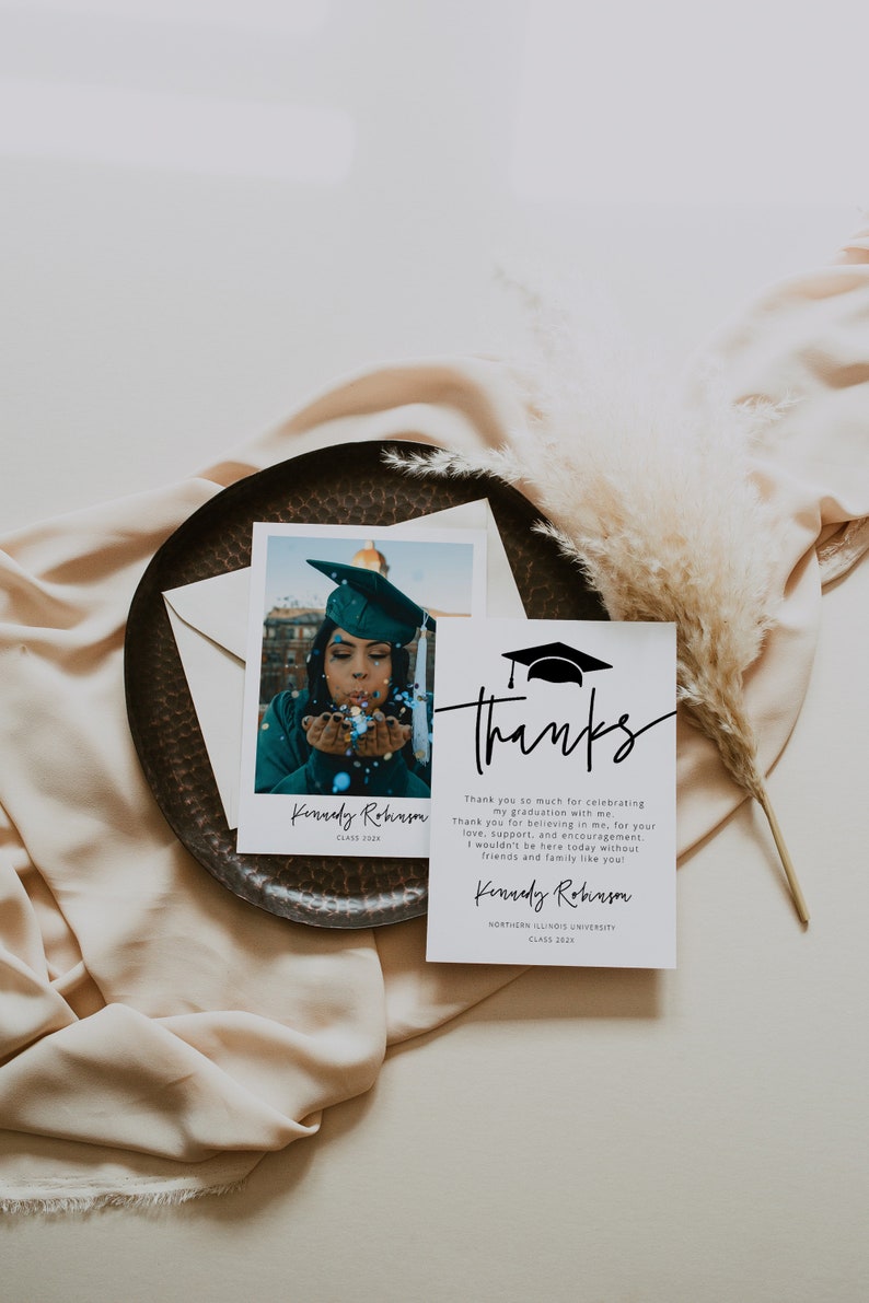 Graduation Thank You Card , Graduation Thank you, Class of 2022, Graduate Hat Tag, Thank You Note, High School College, Editable, 41 image 3