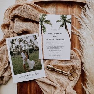 Palm Tree Wedding Invitation Template, Minimal Tropical Wedding Invitation Printable Set, Beach Wedding Invitation, Editable, Download, 44 image 2