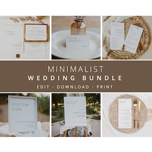 Minimalist Clean Wedding Bundle, Wedding Essential Template, Simple Invitation Suite, 100% Editable, Modern, Instant Download, Templett, 039