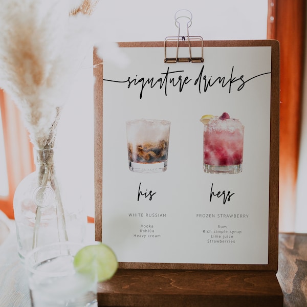 Signature Drinks Sign Template, Printable Signature Cocktails Sign, Printable Bar Menu Sign Template, Signature Drinks Sign Editable DIY, 41