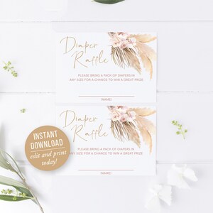 Diaper Raffle Pampa Grass Baby Shower, Baby Shower Invite Pampas, Desert, Bohemian, Boho, Tropical, Instant Download, Editable, template