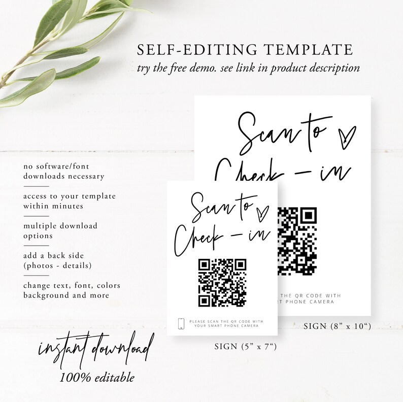 QR Code Checkin Sign Template Small Business Marketing Etsy