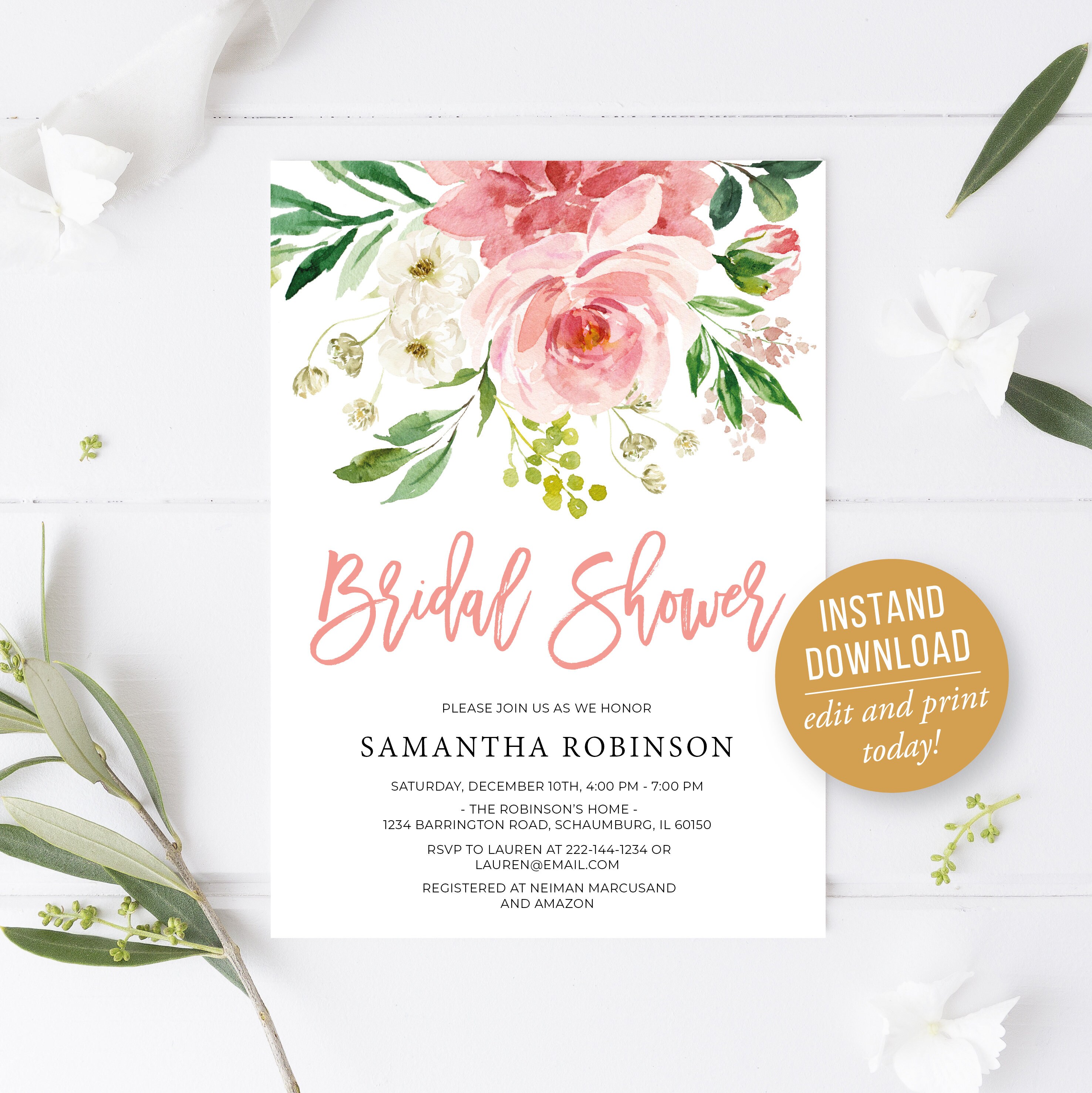 Bridal Shower Invitation Template Editable Printable Bridal - Etsy