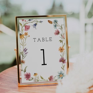 Wildblumen Tischnummer Kartenvorlage, Boho Tischnummer, Floral, Hochzeit Tischnummer, bearbeitbar, INSTANT DOWNLOAD, Templett, DIY, 55