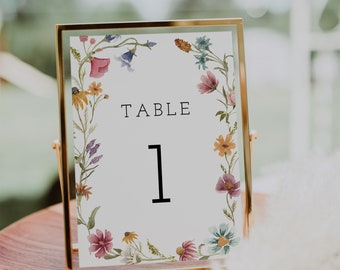 Wildflower Table Number Card Template, Boho Table Number, Floral, Wedding table number, Editable, INSTANT DOWNLOAD, Templett, DIY, 55