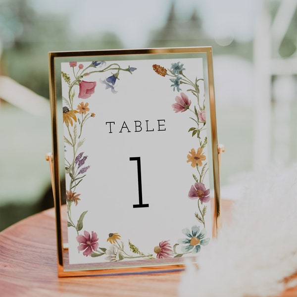 Wildflower Table Number Card Template, Boho Table Number, Floral, Wedding table number, Editable, INSTANT DOWNLOAD, Templett, DIY, 55