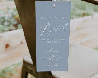 Reserved Chair Tag, Wedding Seating Tag, dusty Blue Wedding, Printable Chair Tag, Reserved for Bride and Groom, Reserved Seat Sign, 06