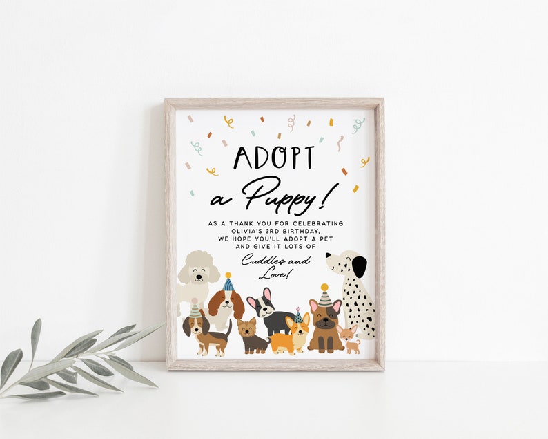 Adopt a Puppy Girl Birthday Sign, Dog Adoption Certificate, Puppy ...
