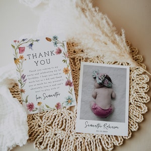 Wildflower Thank You Card Template, Photo Thank you , Editable Wedding, Bridal Shower Note, Birthday Thank You, EDITABLE, INSTANT, 55