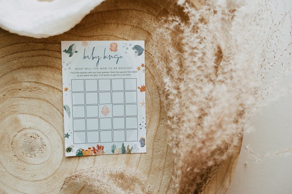 Baby Bingo Game, Ocean Baby Shower Game Printable, Under the Sea Baby Shower Template, Gender Neutral Baby Shower, Download, Editable, 116