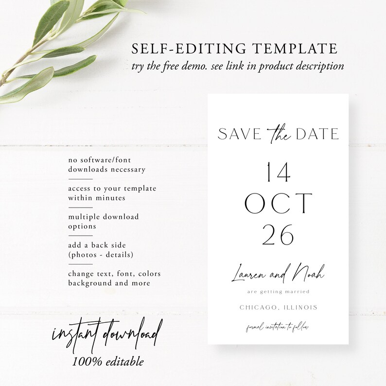 Electronic Save The Date Editable, Save The Date E card, Wedding Digital Save The Date, Save The Date Evite, Minimalist, Template, 89 image 5