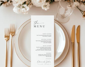 Plantilla minimalista de menú para cena de boda, menú elegante imprimible, menú de cumpleaños, 4x9 4x8, descarga instantánea, 137