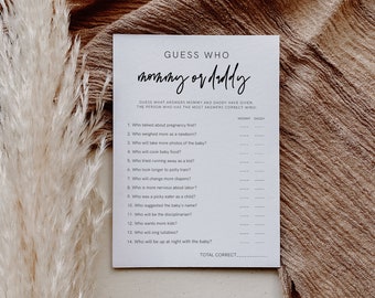 Mommy or Daddy game , Printable Baby shower game, Minimalist baby Shower Template, Modern Baby Shower, Instant, Boho Baby Shower, 41