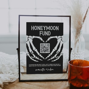 Honeymoon Fund QR Code, Skeleton Wedding Honeymoon Fund, Editable Printable Honeymoon Fund QR Code Template, Halloween Wedding, Gothic, 69