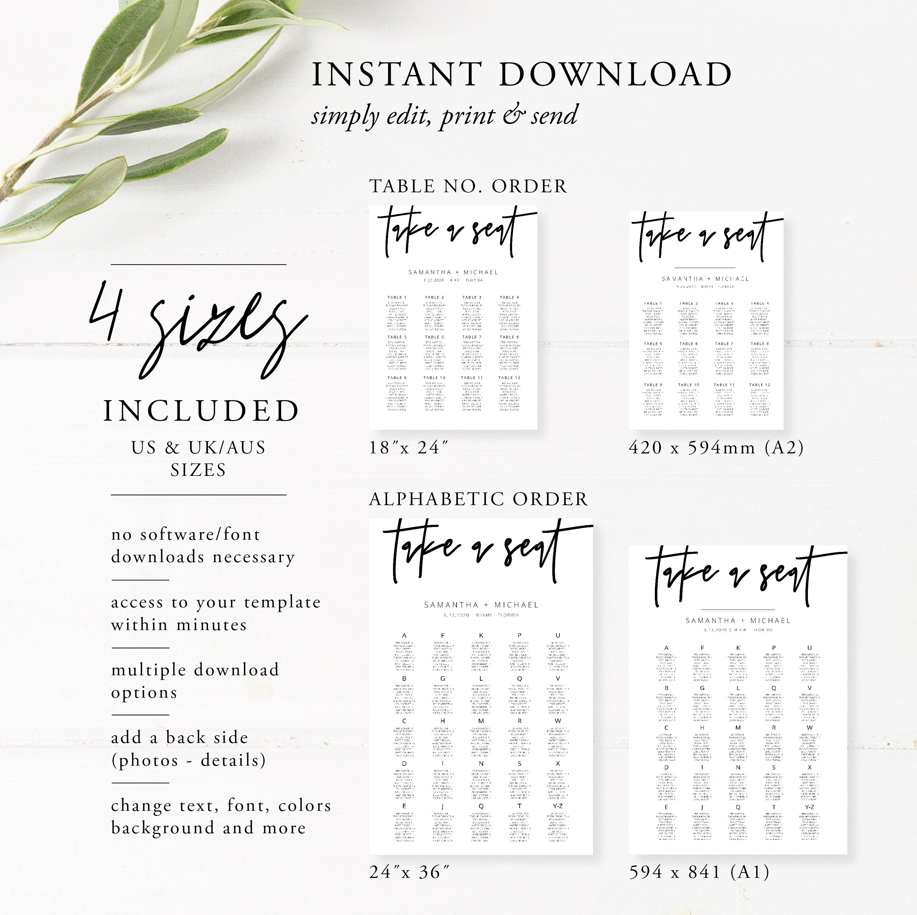 Modern Seating Chart Poster Minimalist Printable Wedding Etsy