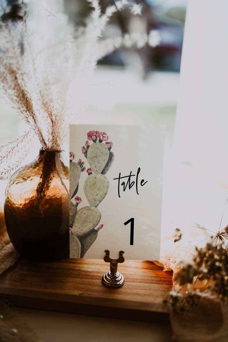 Cactus Table Number Card Template, Cactus Wedding Table Number, Desert ...