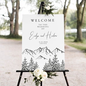 Mountain Welcome Sign, Woodland, Printable Wedding Rustic Pine, Bridal Shower Sign, Editable Template, Instant Download, Templett, 001