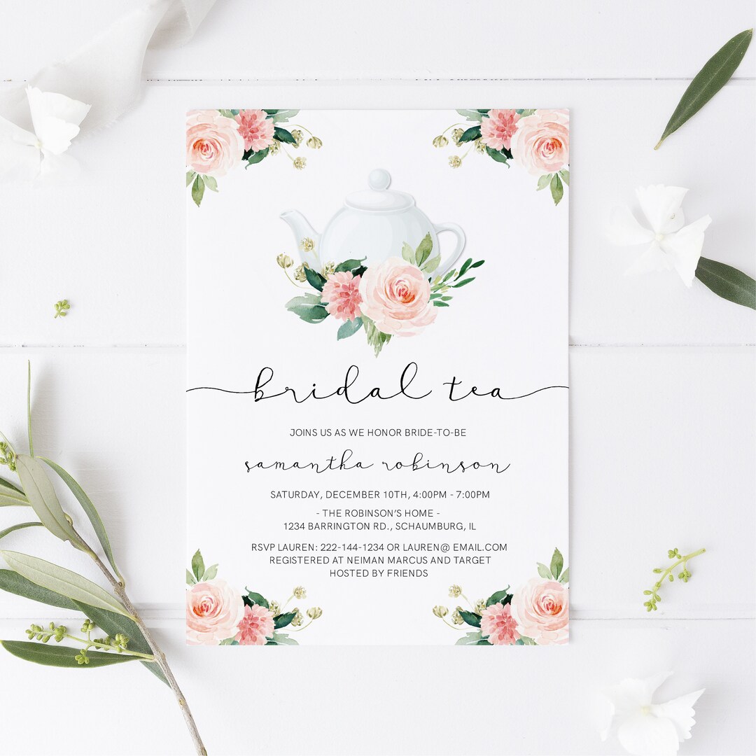 Bridal Shower Tea Party Invitation Template, Printable Bridal Tea Shower Invite, Bridal Brunch ...