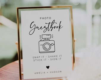 Photo Guestbook Sign, Personalized Wedding Guest Book, Editable Template, Minimalist Sign, Modern, Instant Download, Template, 003