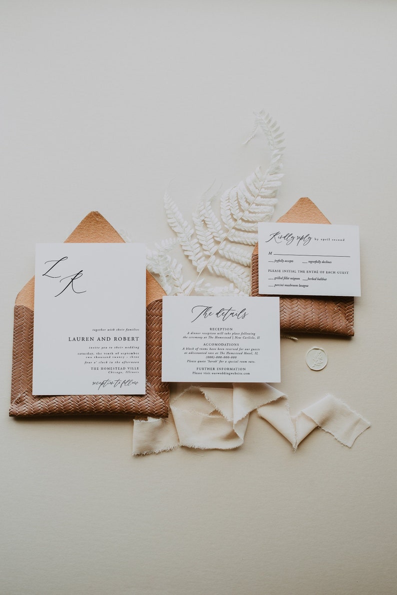 Modern Wedding Invitation Set Template, Calligraphy, Elegant Font, Elegant, Rustic Wedding, RSVP, Details, 100% Editable, Download, 050 image 1