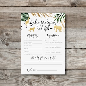 Kaart met voorspellingen en advies voor baby's, afdrukbaar spel safaridieren, bewerkbare tekst, doe-het-zelf babyadvies, direct downloaden, sjabloon