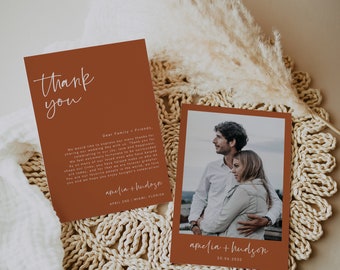 Boho Thank You Card Template, Thank You Letter Note, Printable Wedding Menu Thank You, Terracotta Wedding, Instant Download, 43