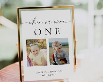 When We Were Age Photo Table Number Template, Printable Minimalist Wedding Table Decor, Editable Childhood Photo Sign, Instant Download, 137