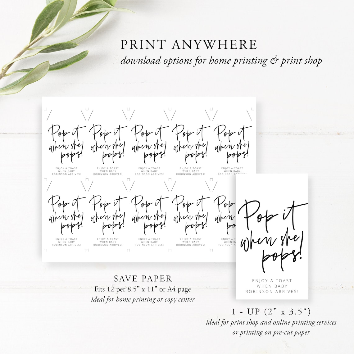 Pop It When She Pops Tag Template Printable Modern Baby - Etsy